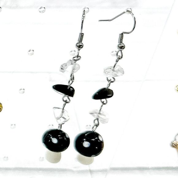 Glass Mushroom Dangle Drop Earrings - Picture 10 of 11